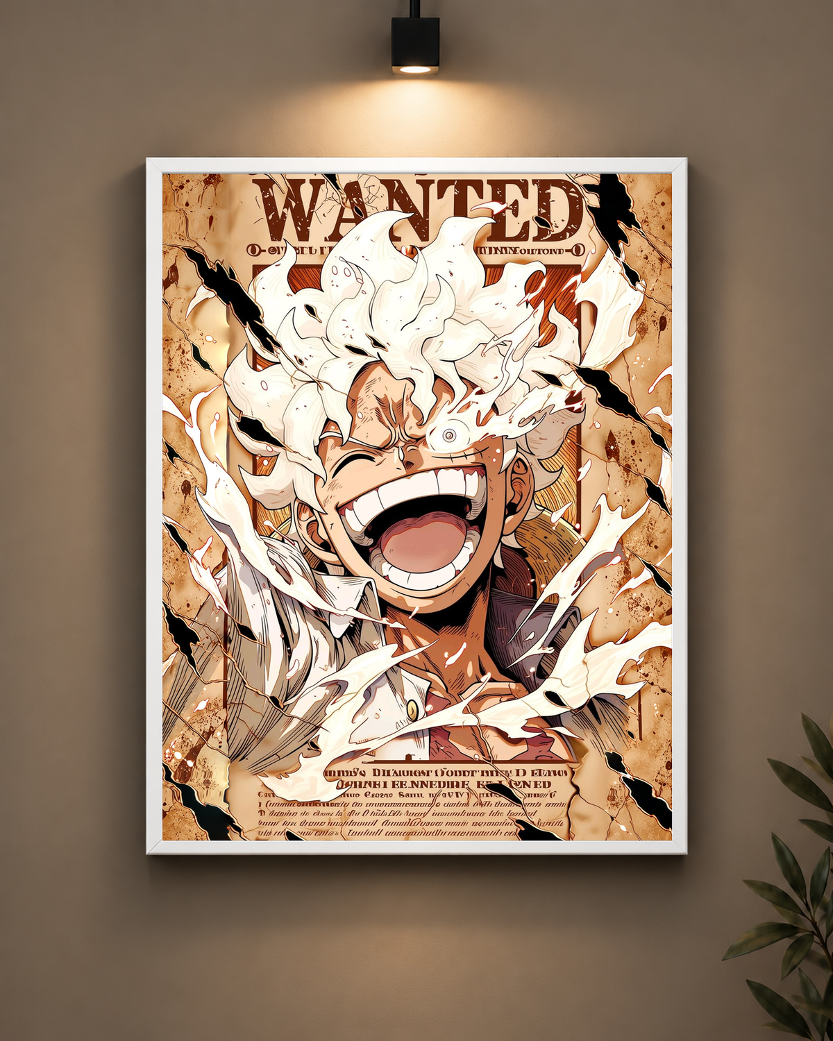 Luffy Gear 5 Vintage Wanted Frame in black frame - PrintIt