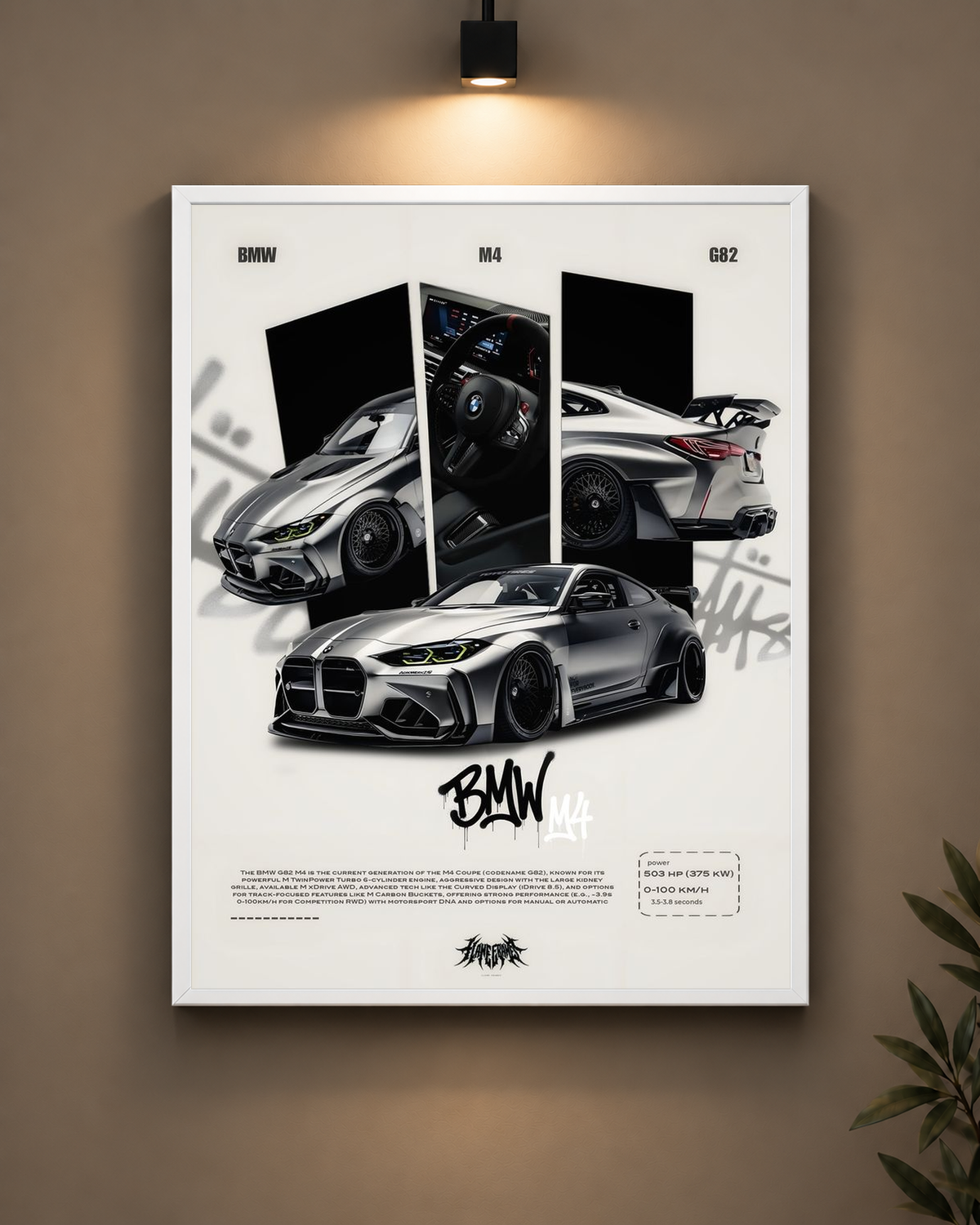 BMW M4 Silver Collage Frame in white frame - PrintIt
