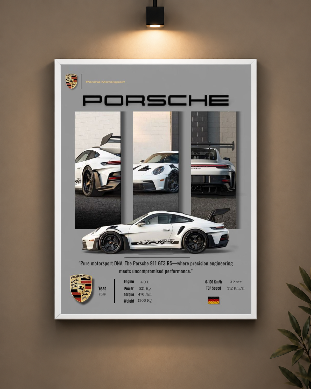 Porsche 911 White Collage Frame in white frame - PrintIt