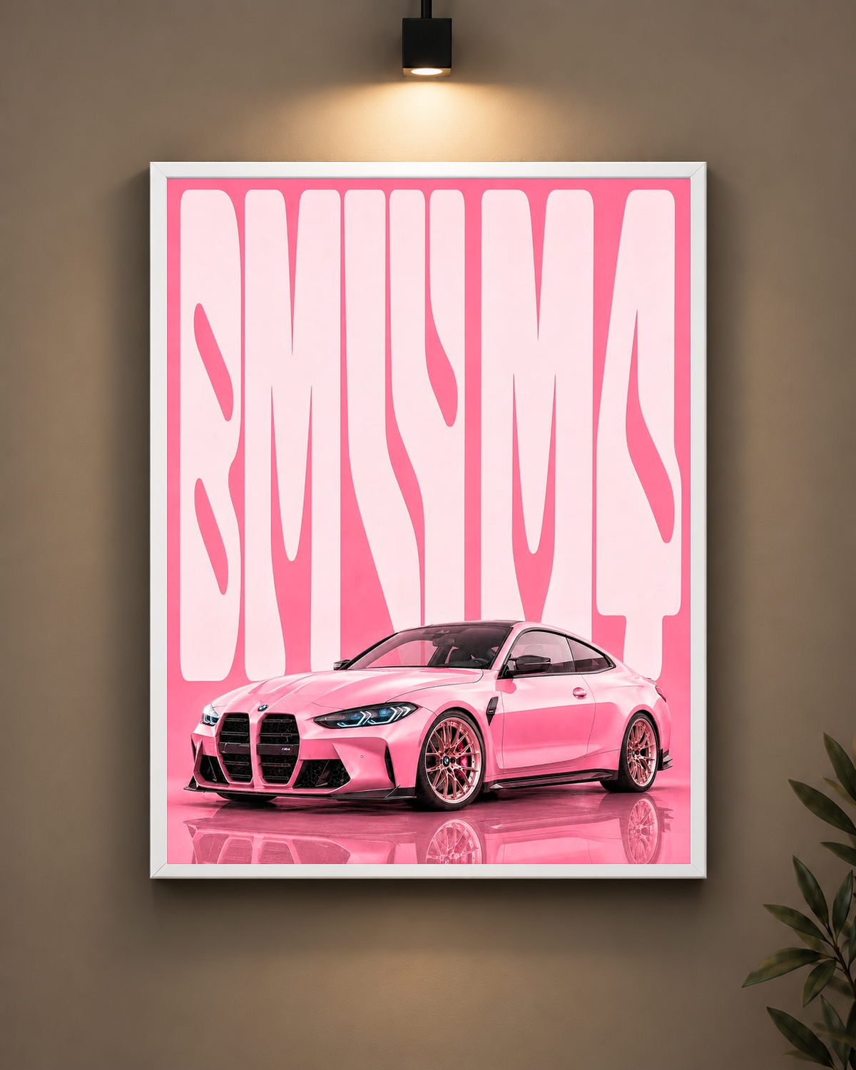 BMW M4 Pink Typography Frame in white frame - PrintIt