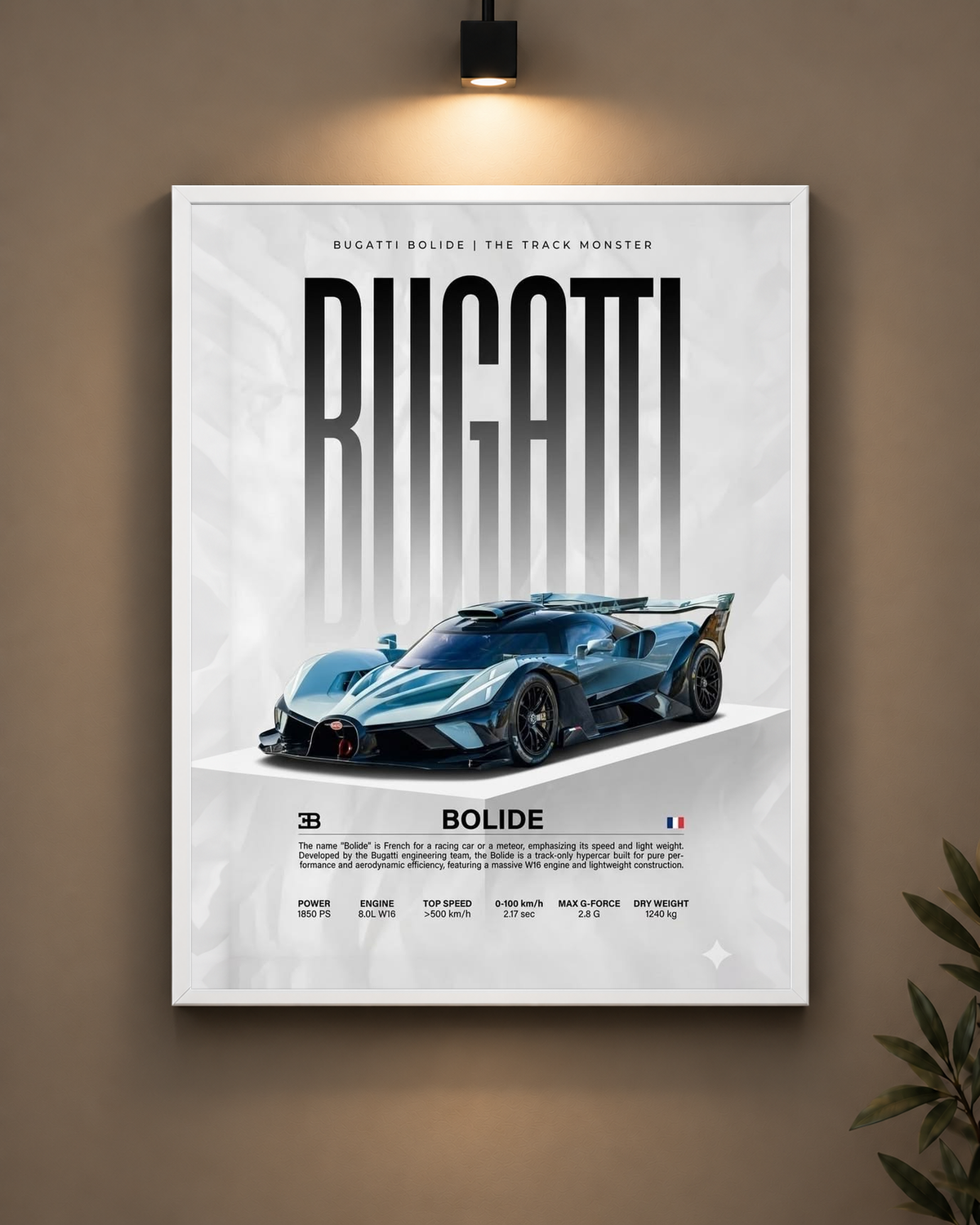 Bugatti Bolide Frame in white frame - PrintIt
