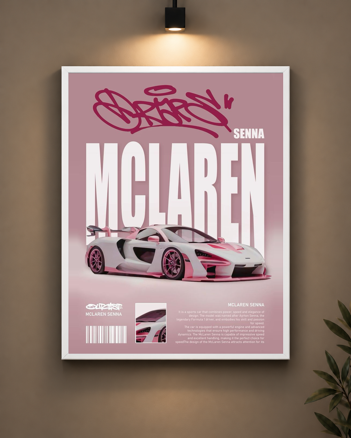 McLaren Senna Pink Frame in white frame - PrintIt