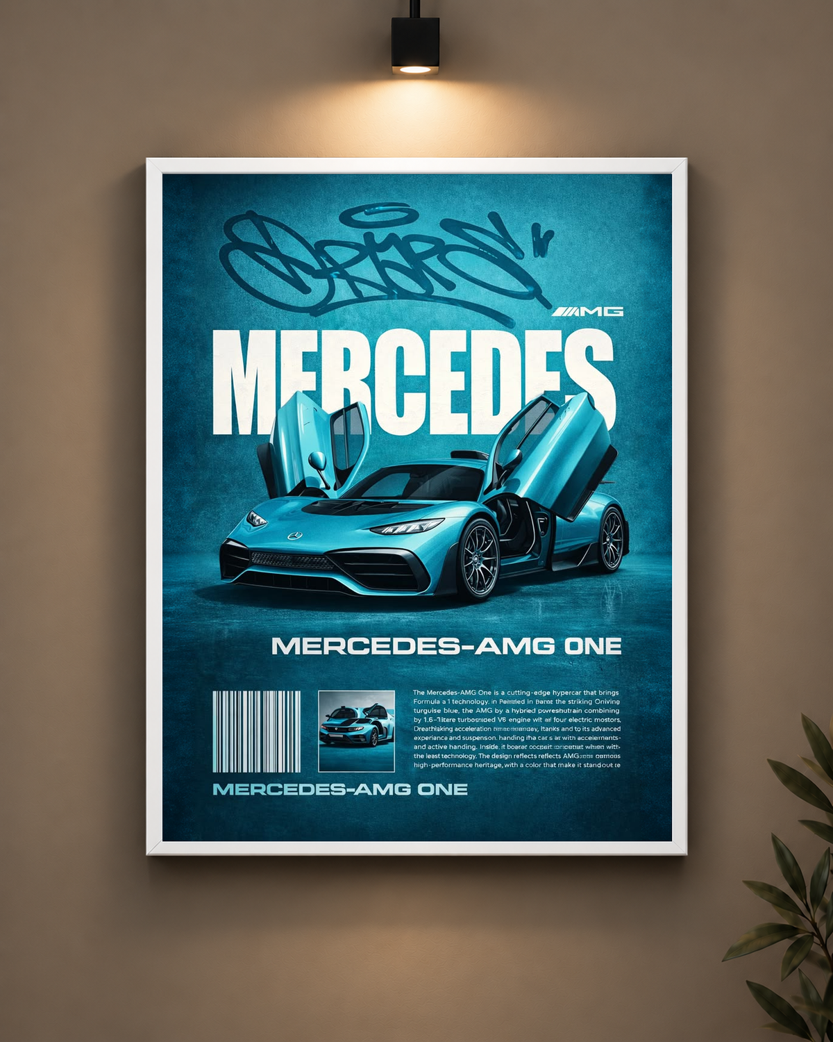 Mercedes AMG One Teal Frame in white frame - PrintIt