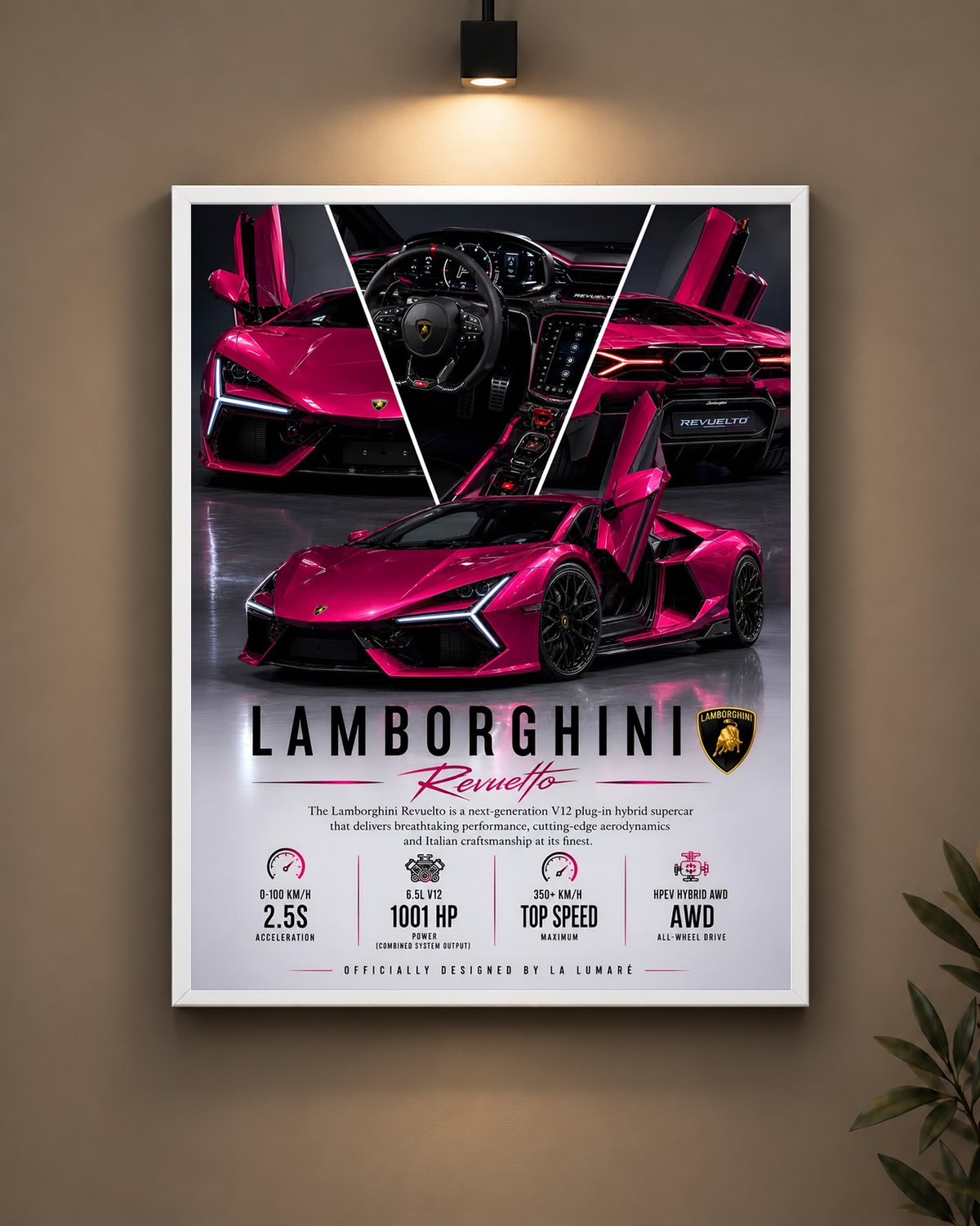 Lamborghini Revuelto Poster Frame in black frame - PrintIt