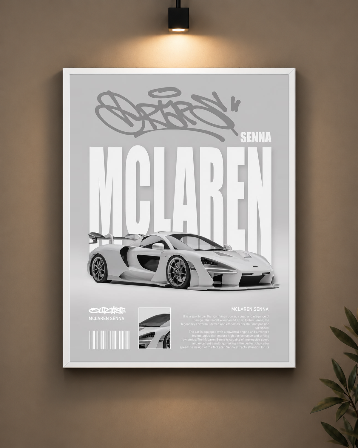 McLaren Senna White Frame in black frame - PrintIt