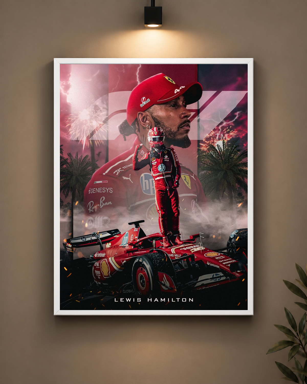 Lewis Hamilton Ferrari Collage Frame in white frame - PrintIt