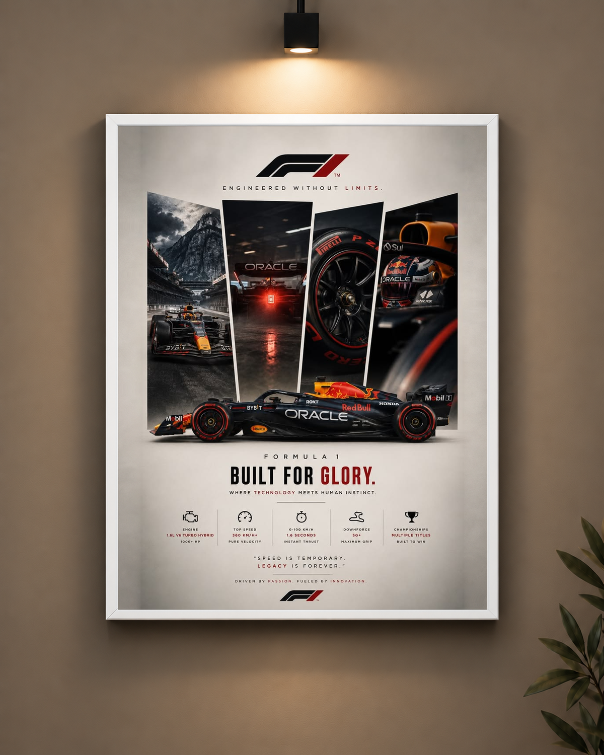 Red Bull Built For Glory Frame in white frame - PrintIt