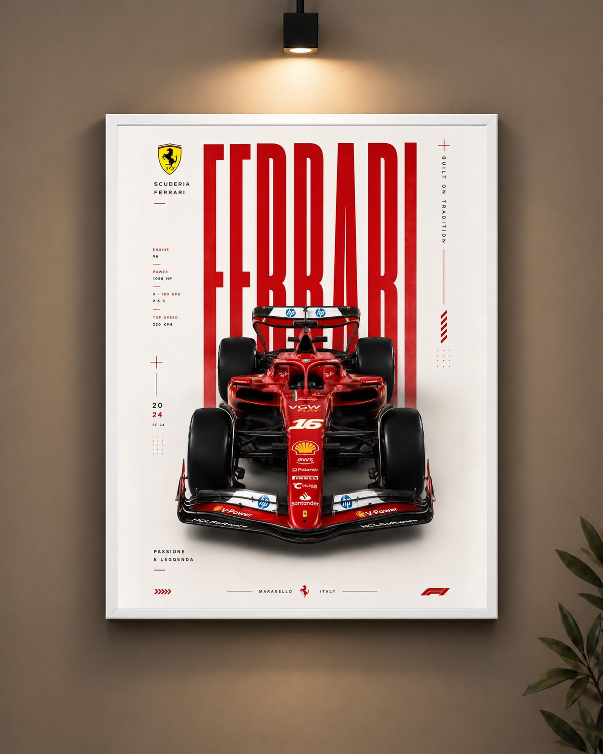 Scuderia Ferrari SF24 Frame in white frame - PrintIt