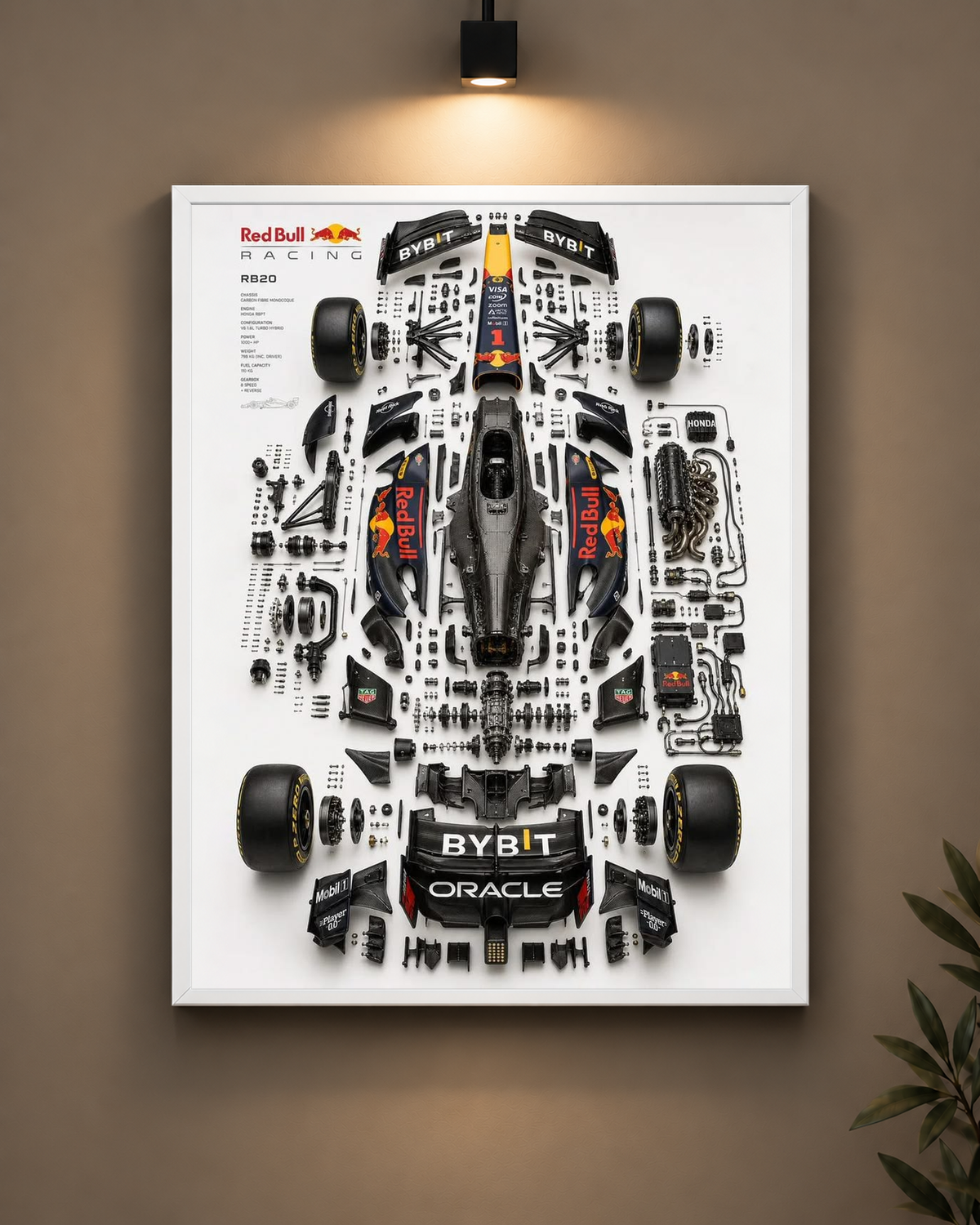 Red Bull Car Blueprint Frame in black frame - PrintIt