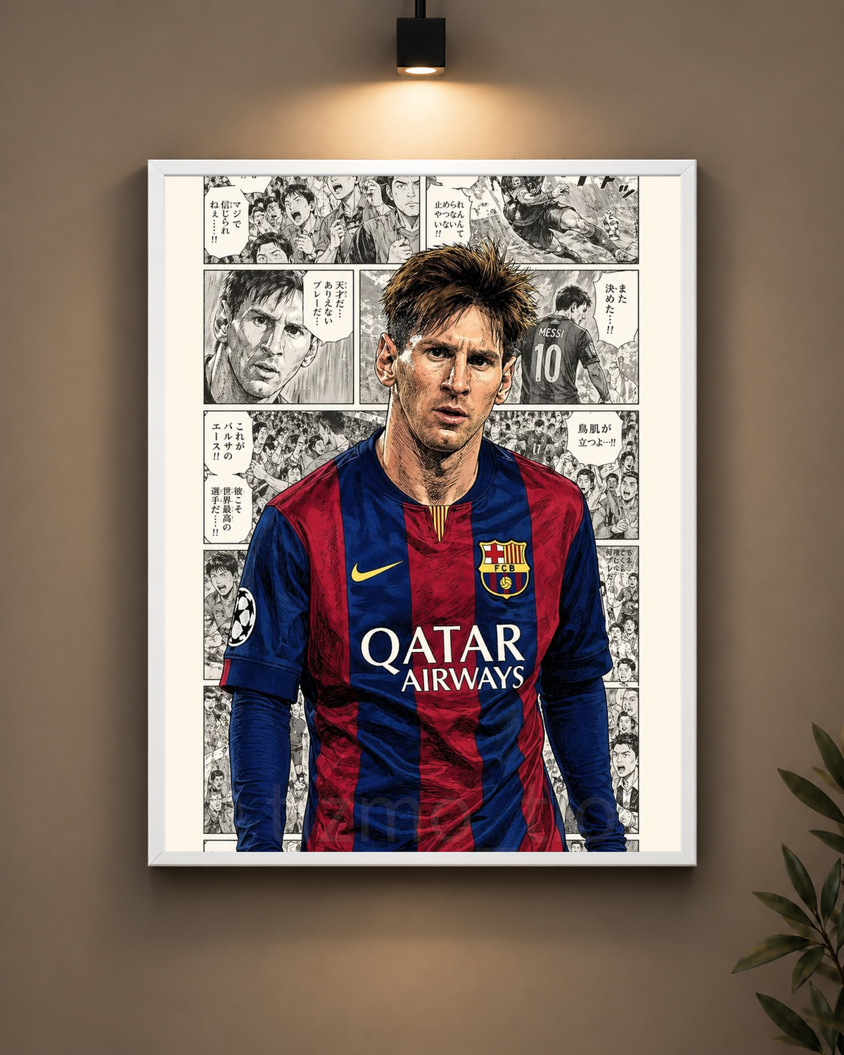Messi Manga Frame in white frame - PrintIt