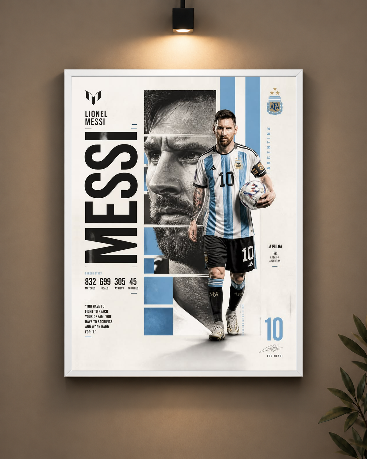Messi Argentina Frame in white frame - PrintIt