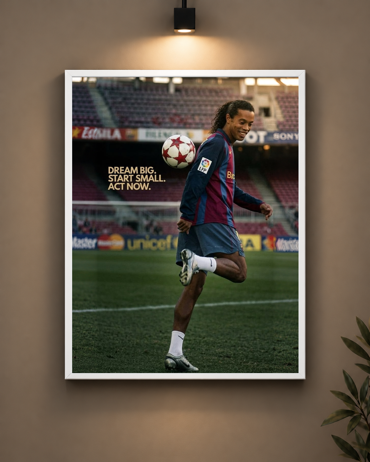 Ronaldinho Dream Big Frame in white frame - PrintIt