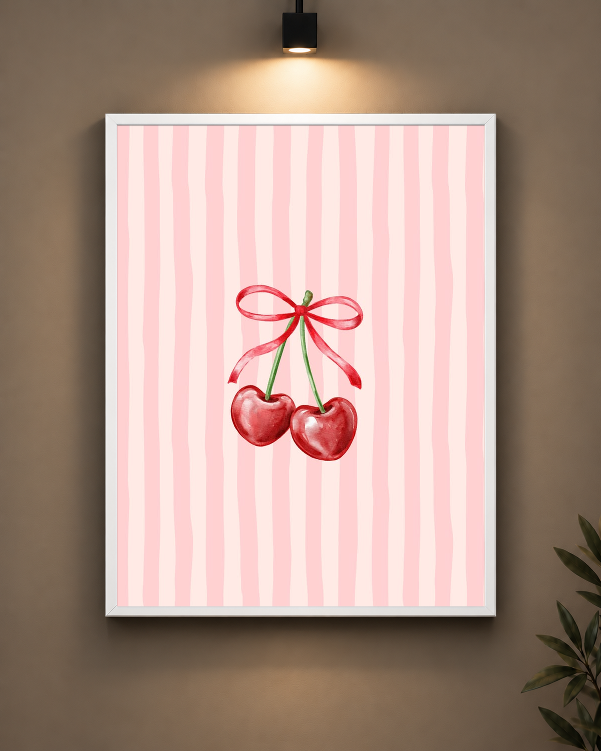 Pink Cherries Frame in black frame - PrintIt