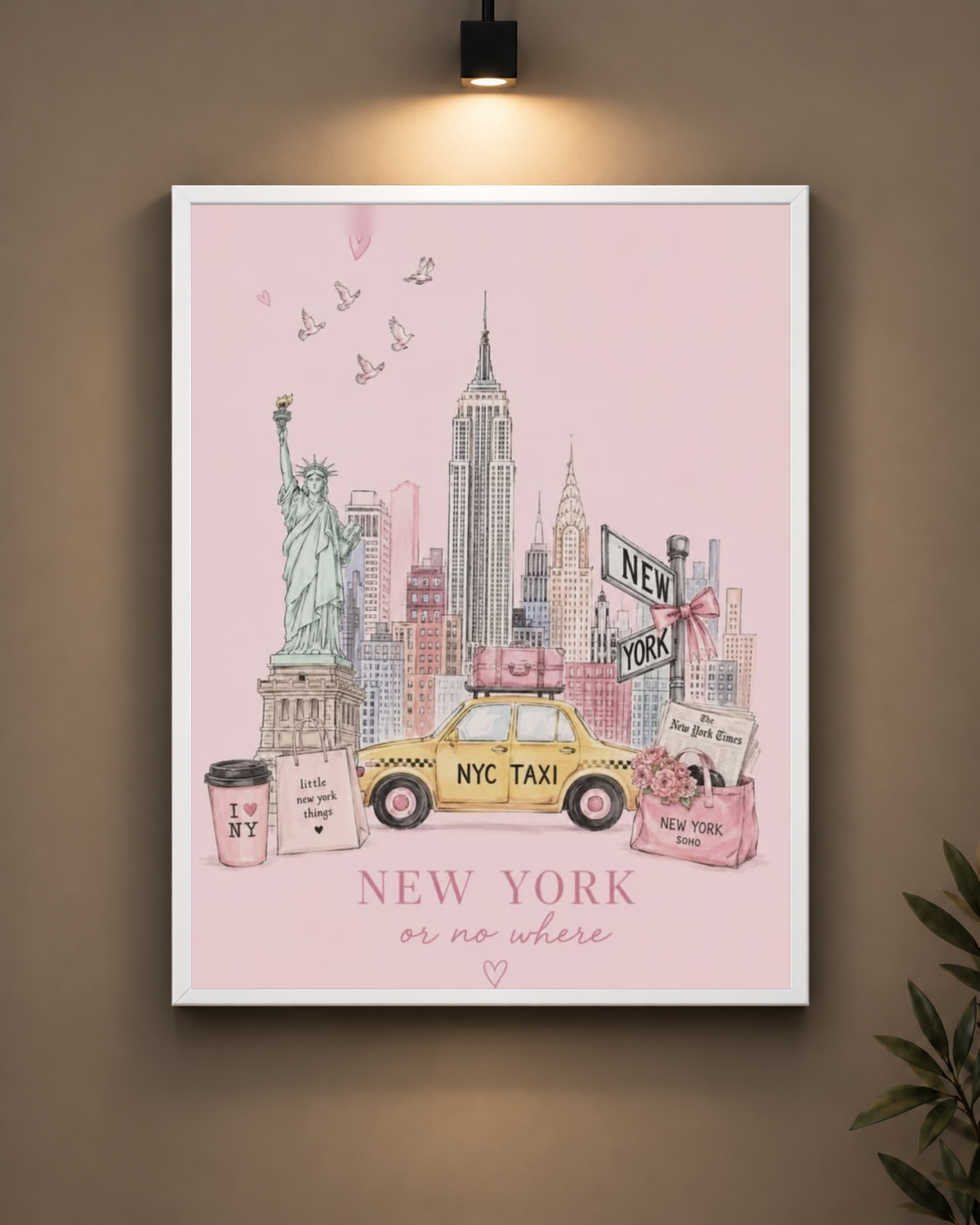 New York Pink City Frame in black frame - PrintIt