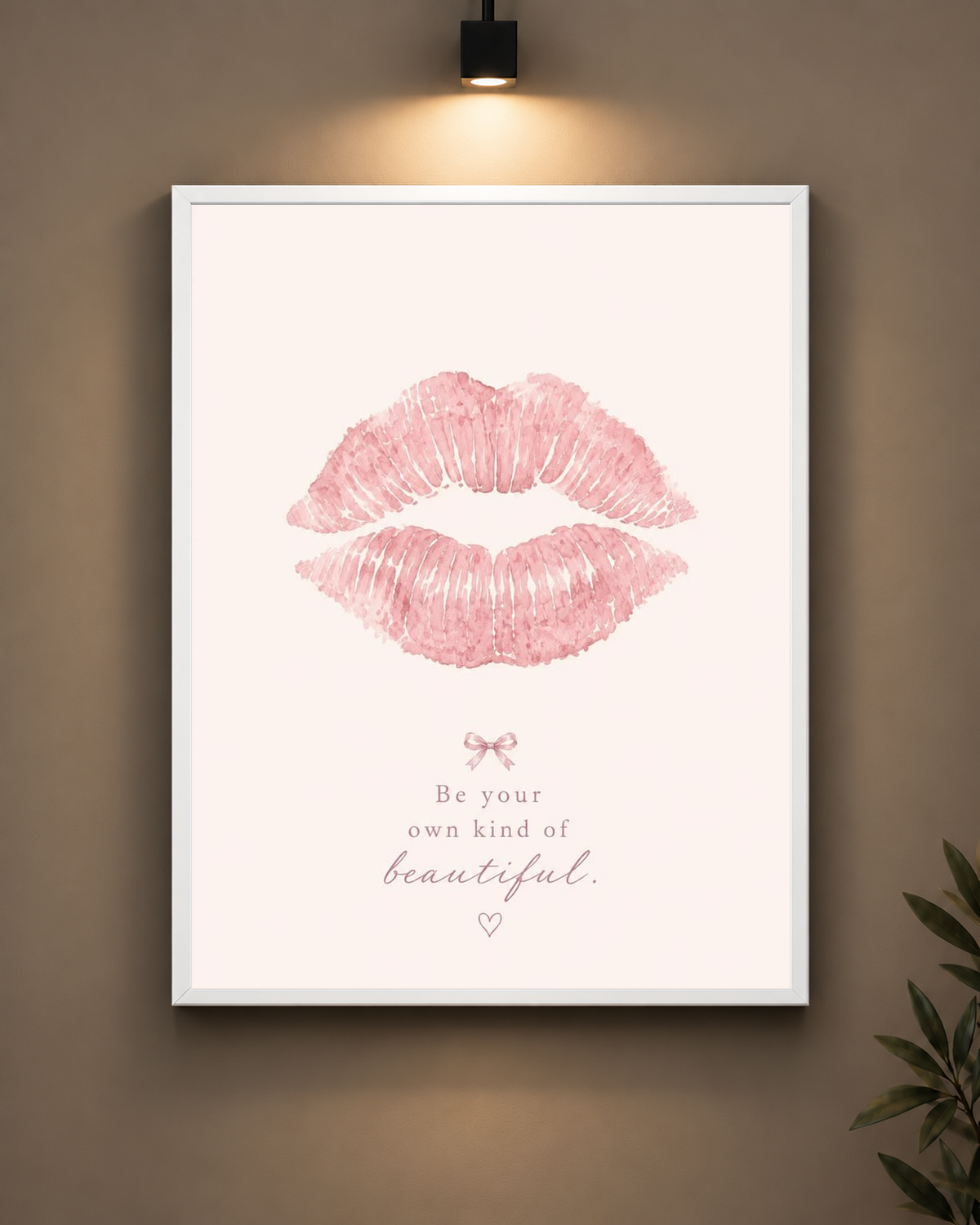 Pink Lip Print Frame in black frame - PrintIt