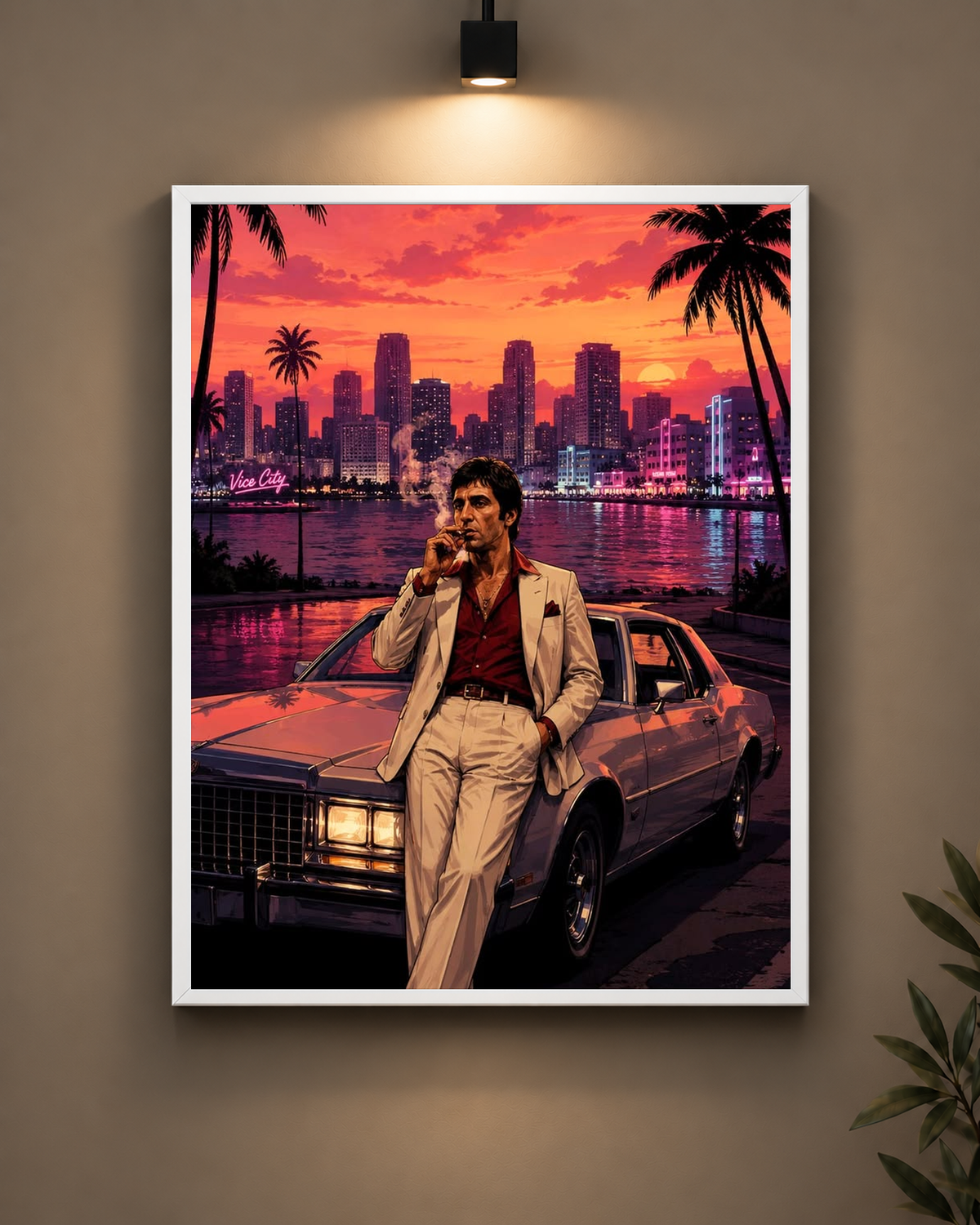 Scarface Miami Sunset Frame in black frame - PrintIt