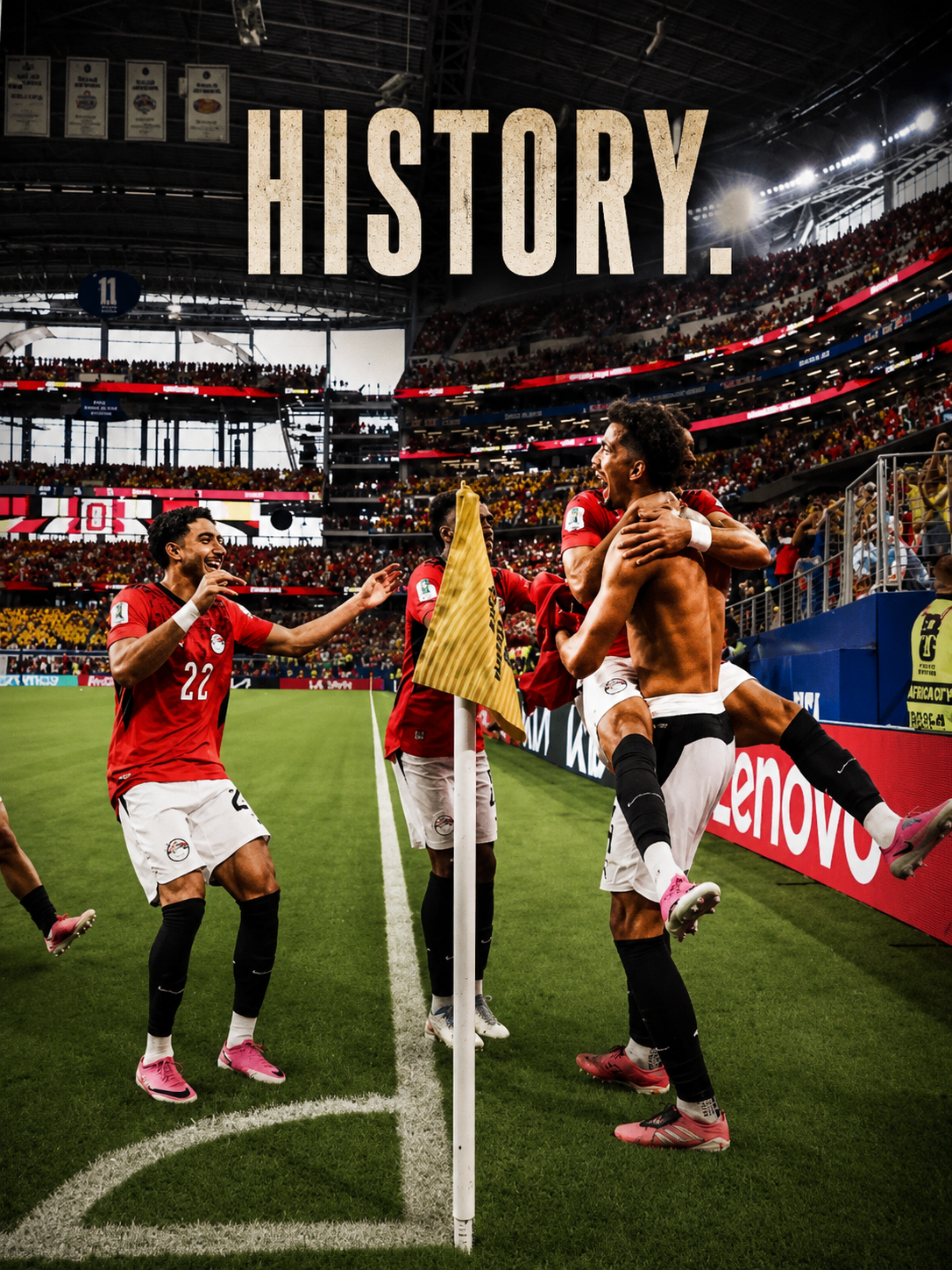 Egypt national football team celebrating a historic World Cup moment