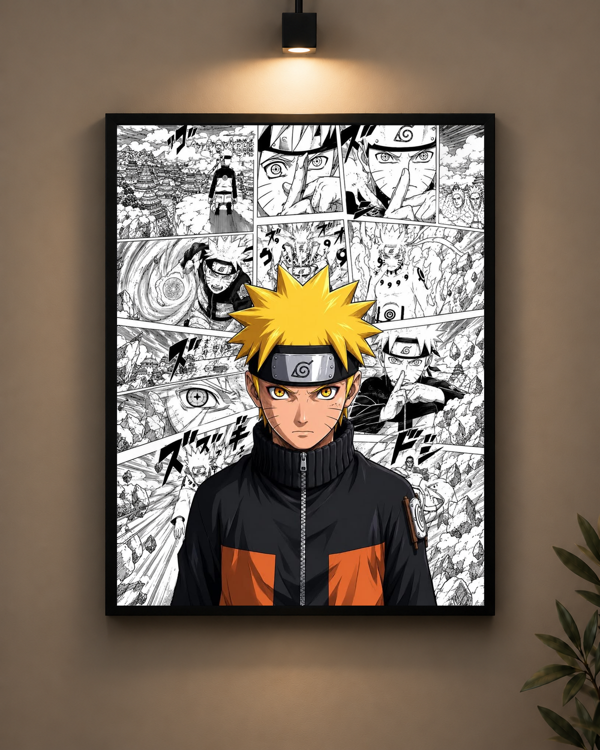 Naruto Manga Collage Frame in black frame - PrintIt