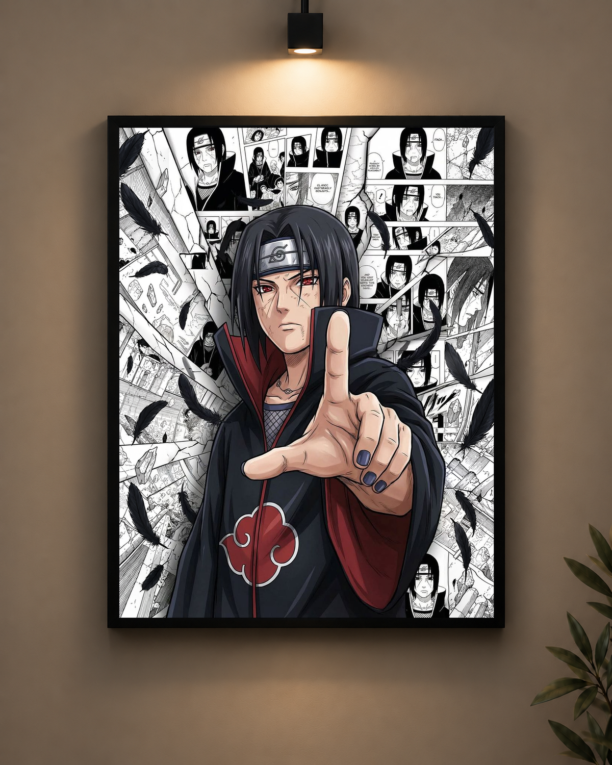 Itachi Manga Collage Frame in black frame - PrintIt