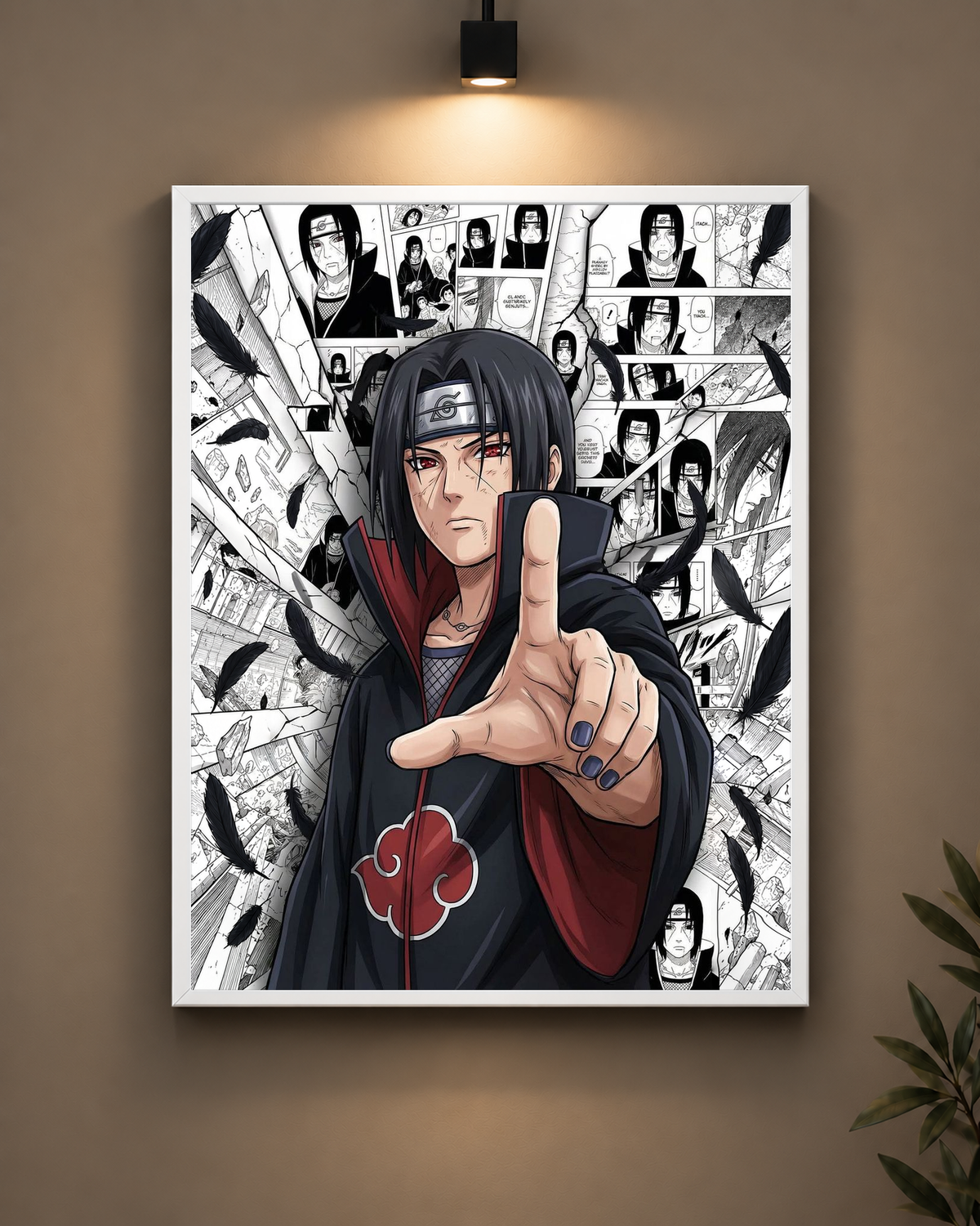 Itachi Manga Collage Frame in black frame - PrintIt