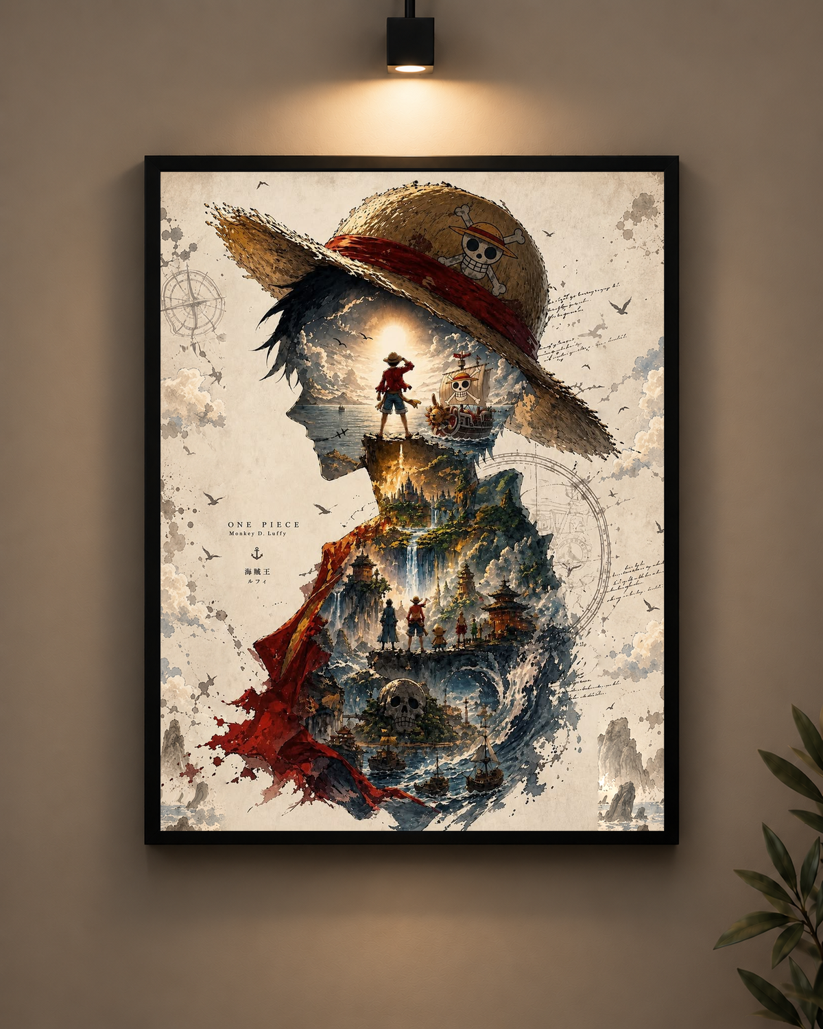 Luffy One Piece Adventure Frame in black frame - PrintIt