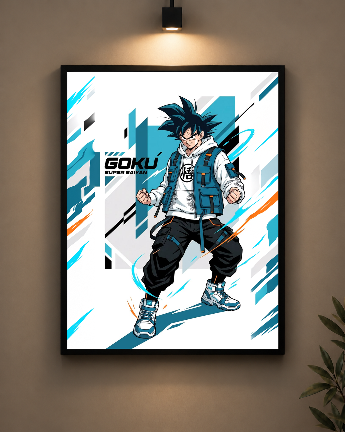 Goku Blue Streetwear Frame in black frame - PrintIt