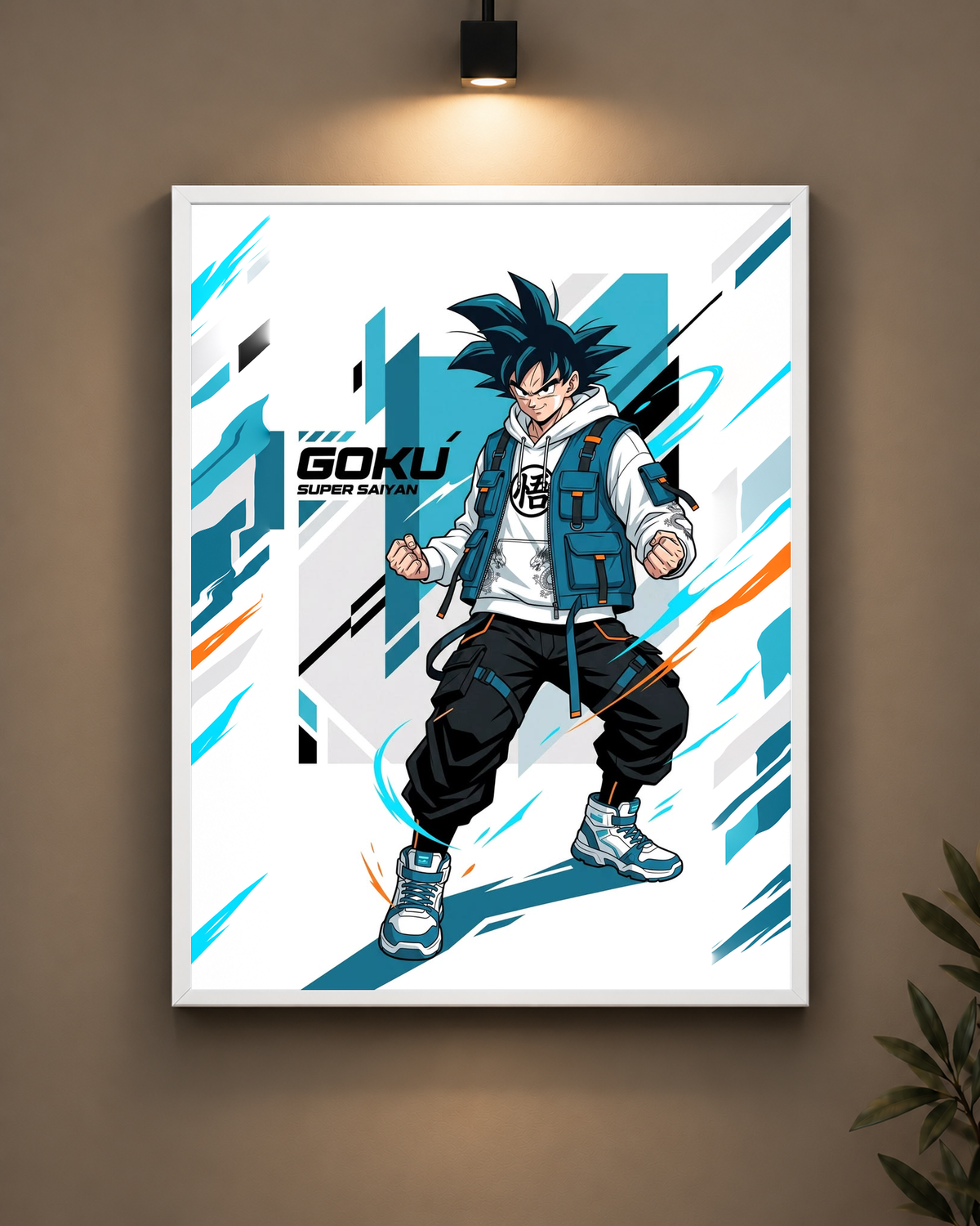 Goku Blue Streetwear Frame in black frame - PrintIt