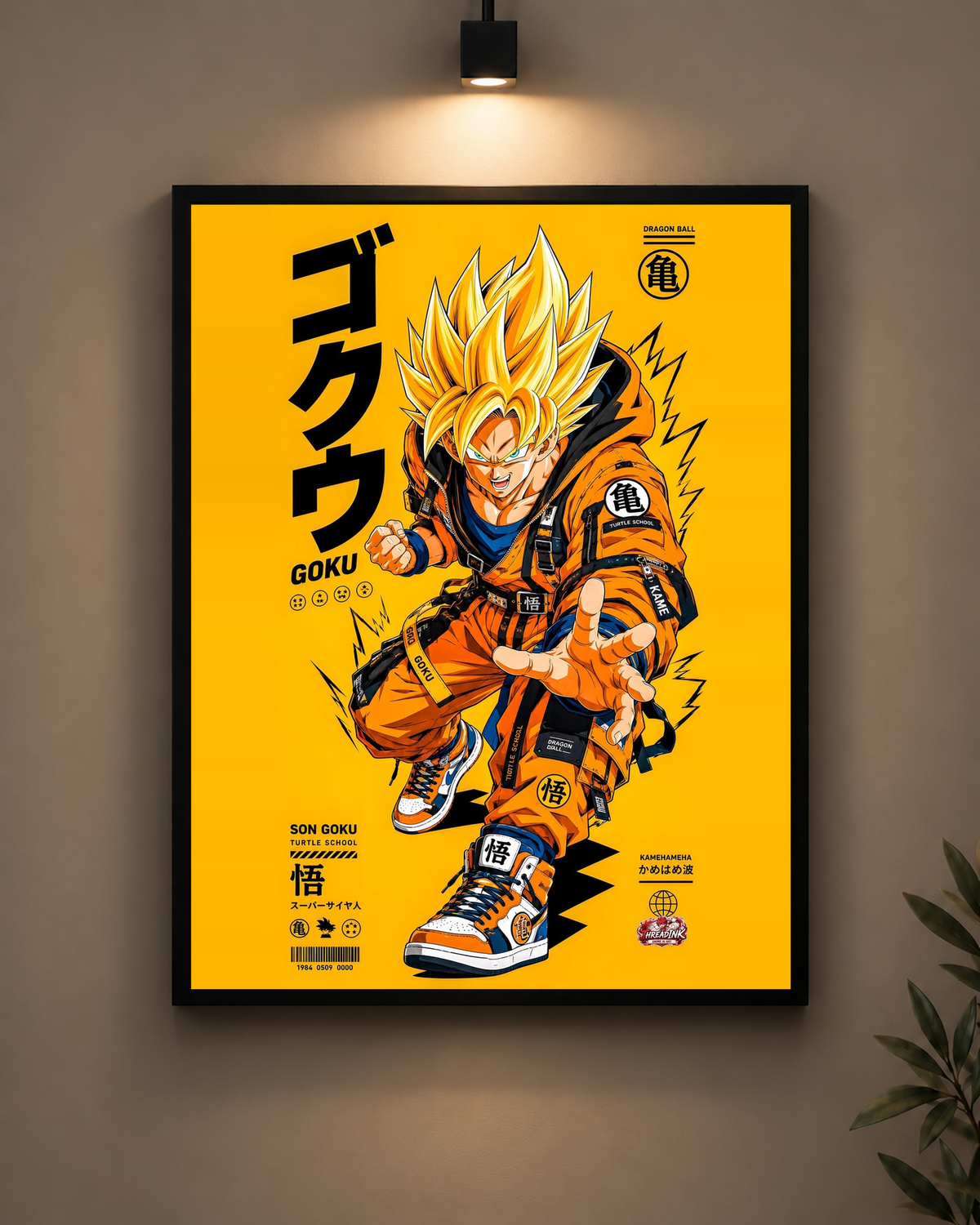 Goku Golden Streetwear Frame in black frame - PrintIt