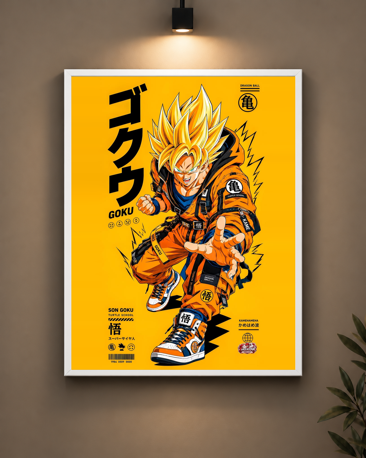 Goku Golden Streetwear Frame in black frame - PrintIt