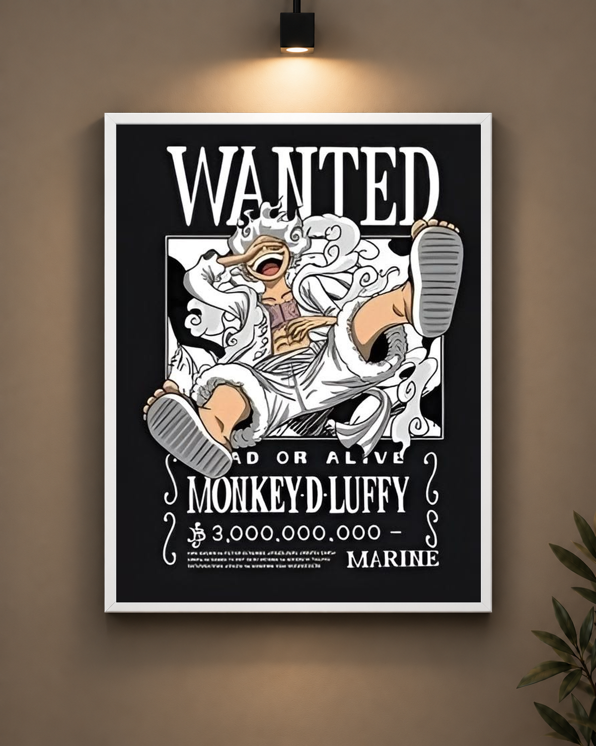 Luffy Gear 5 Black Wanted Frame in black frame - PrintIt