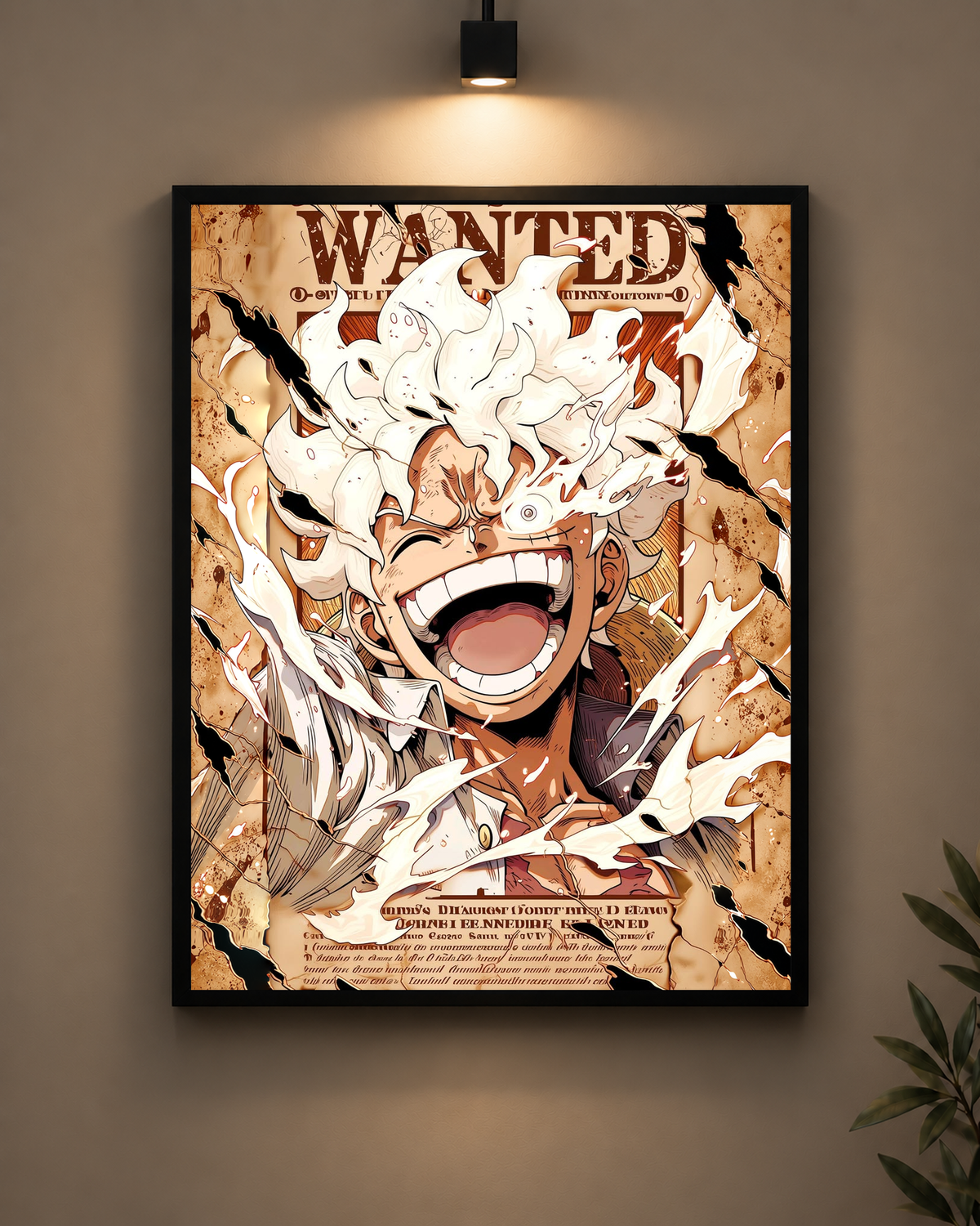 Luffy Gear 5 Vintage Wanted Frame in black frame - PrintIt