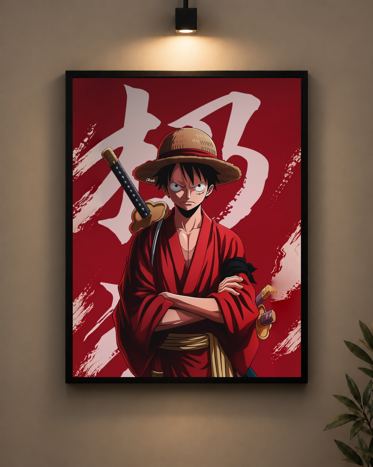 Luffy Samurai Stance Frame in black frame - PrintIt