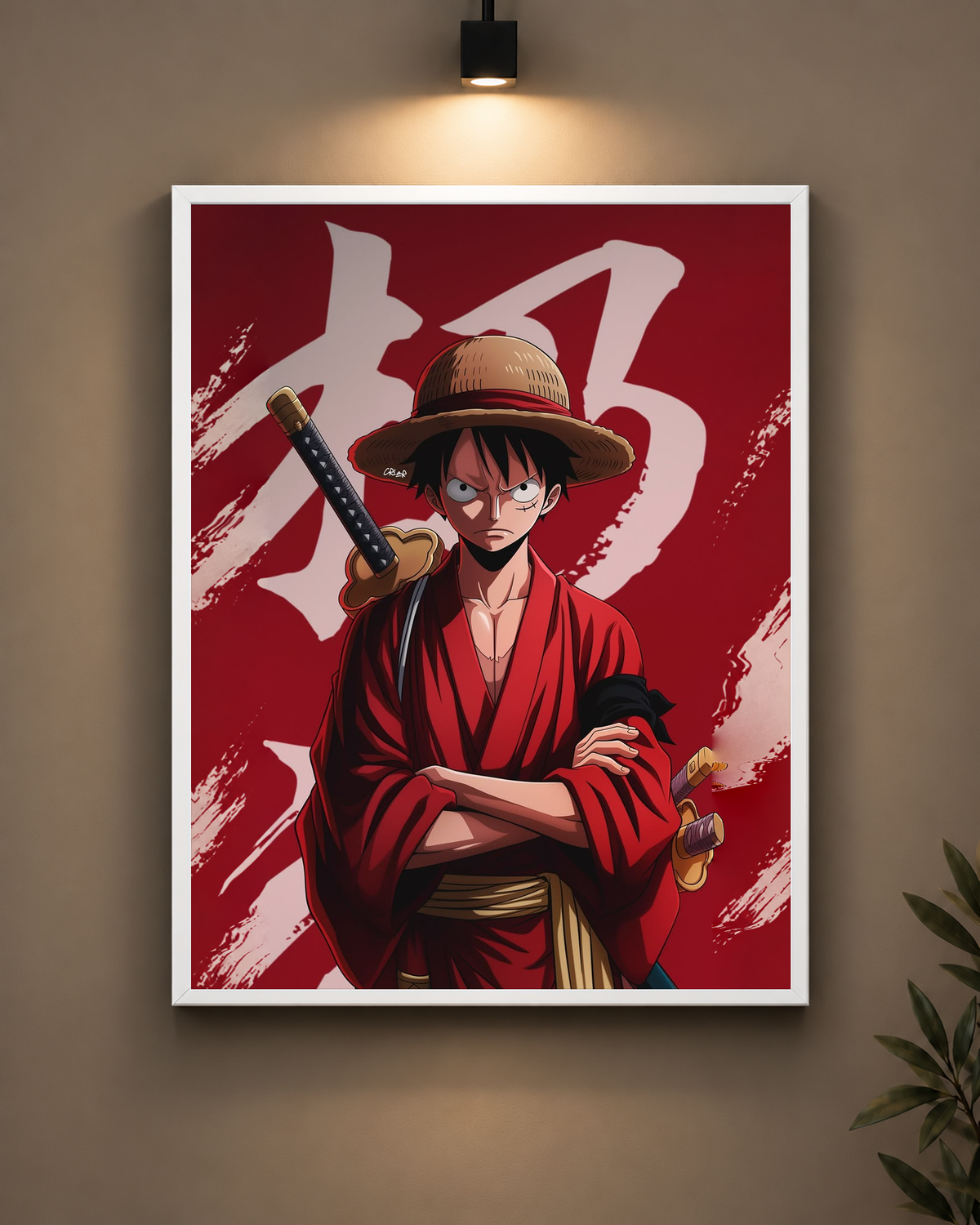 Luffy Samurai Stance Frame in black frame - PrintIt