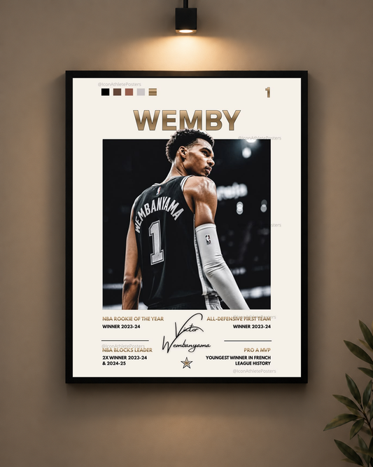 Wemby Rookie Poster Frame in black frame - PrintIt