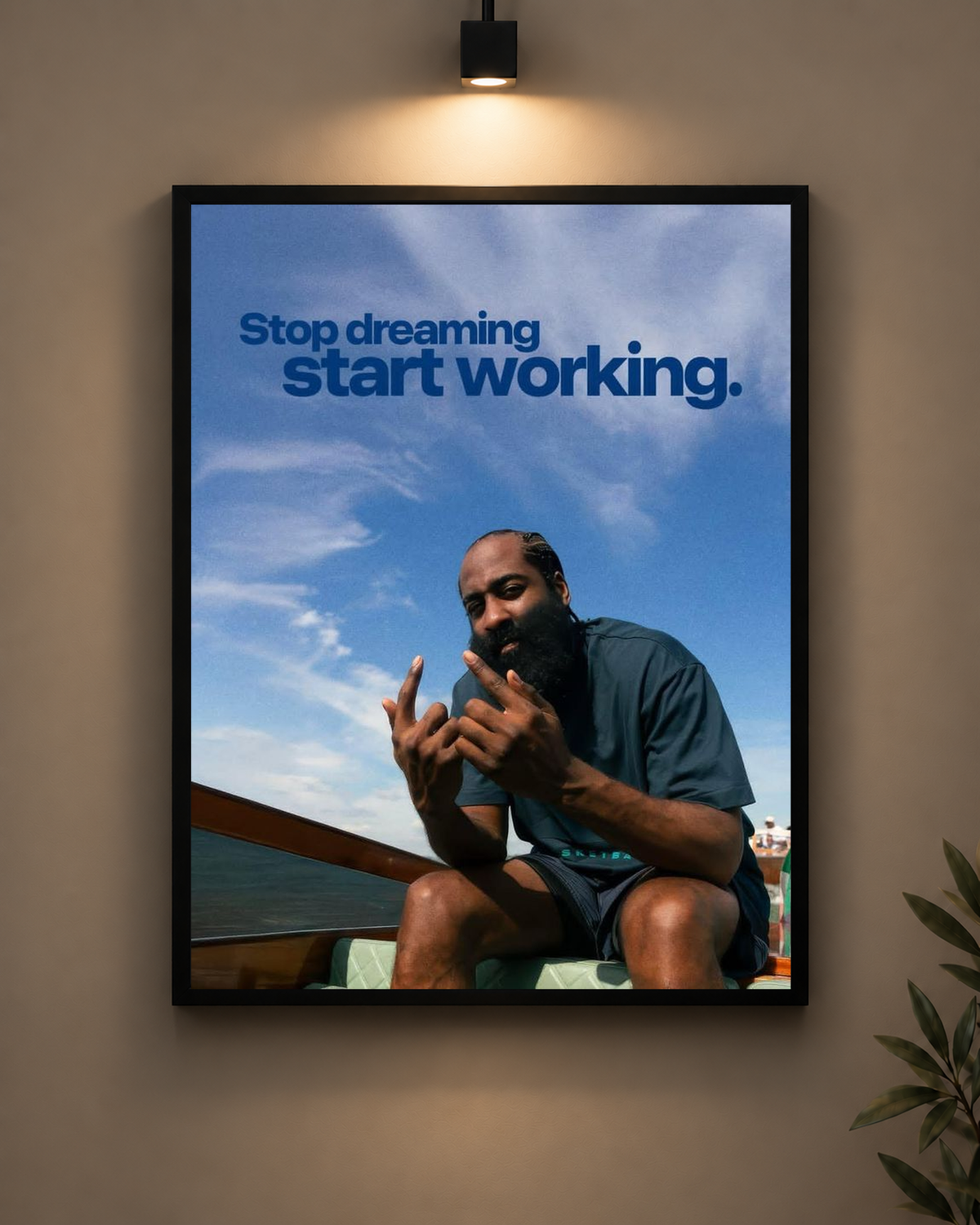 Stop Dreaming Start Working Basketball Frame in black frame - PrintIt