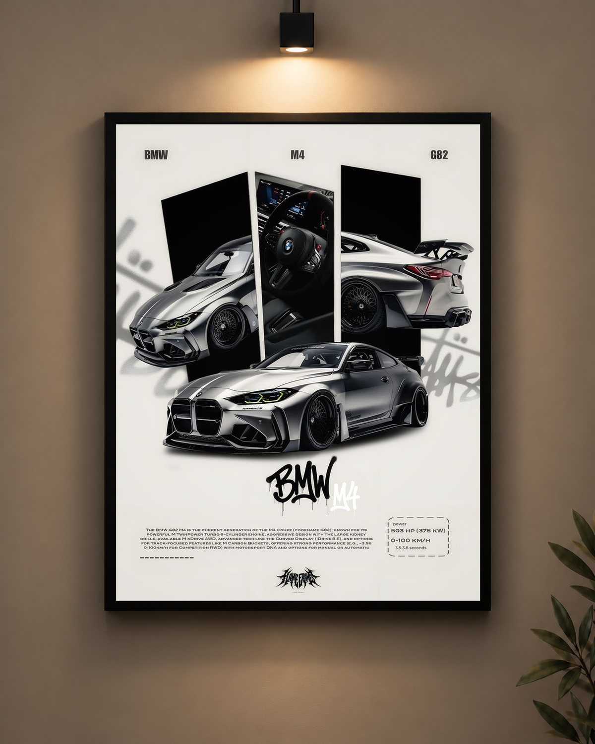 BMW M4 Silver Collage Frame in black frame - PrintIt