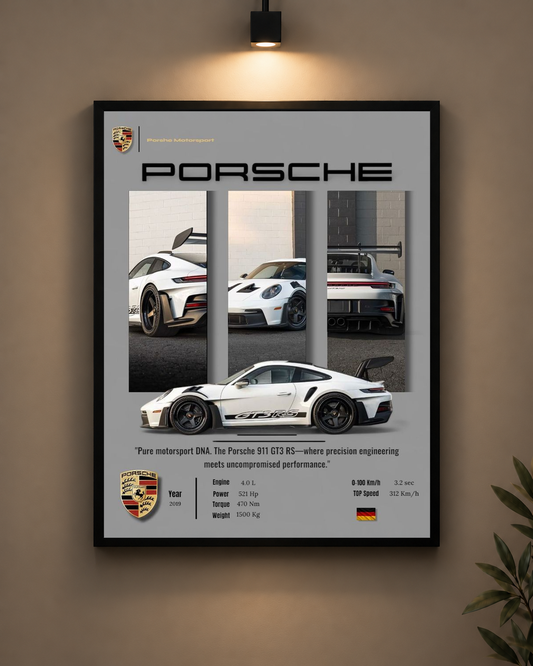 Porsche 911 White Collage Frame in black frame - PrintIt