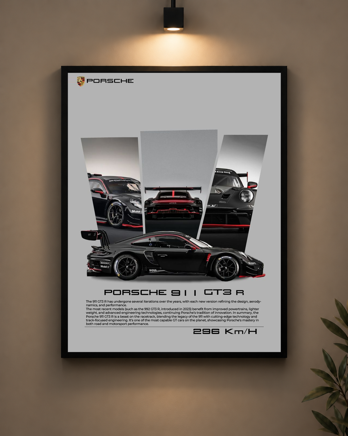 Porsche 911 GT3 R Black Frame in black frame - PrintIt
