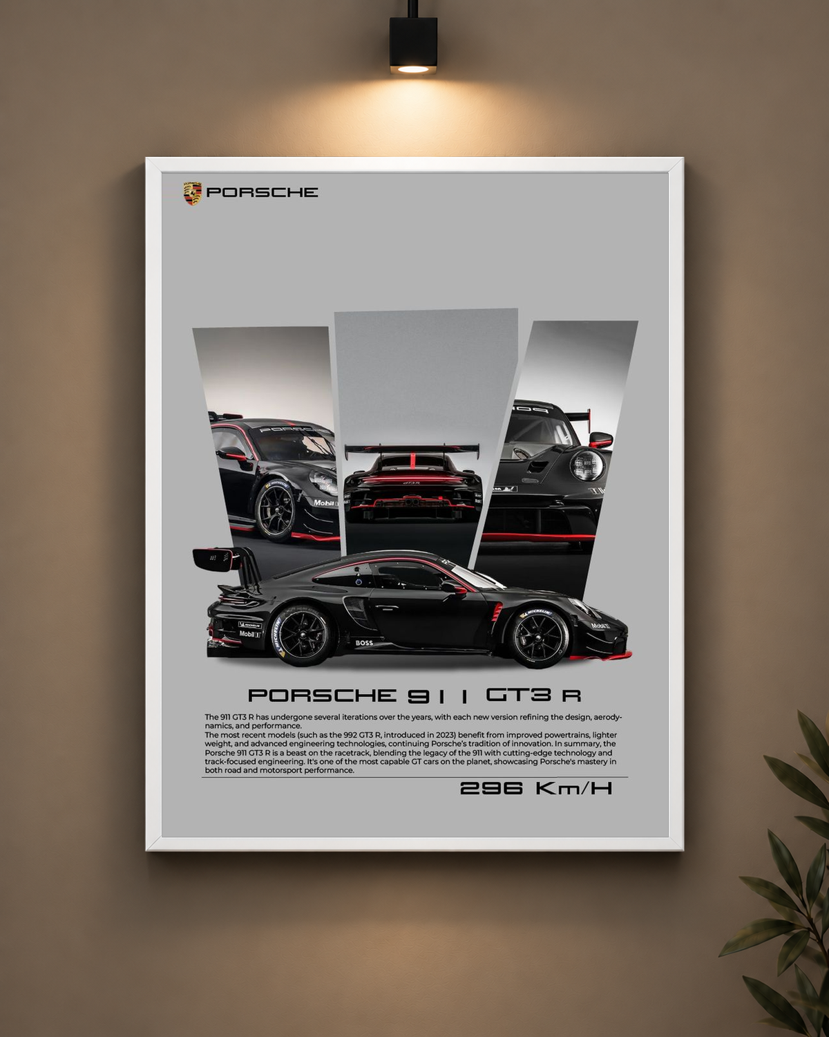 Porsche 911 GT3 R Black Frame in white frame - PrintIt