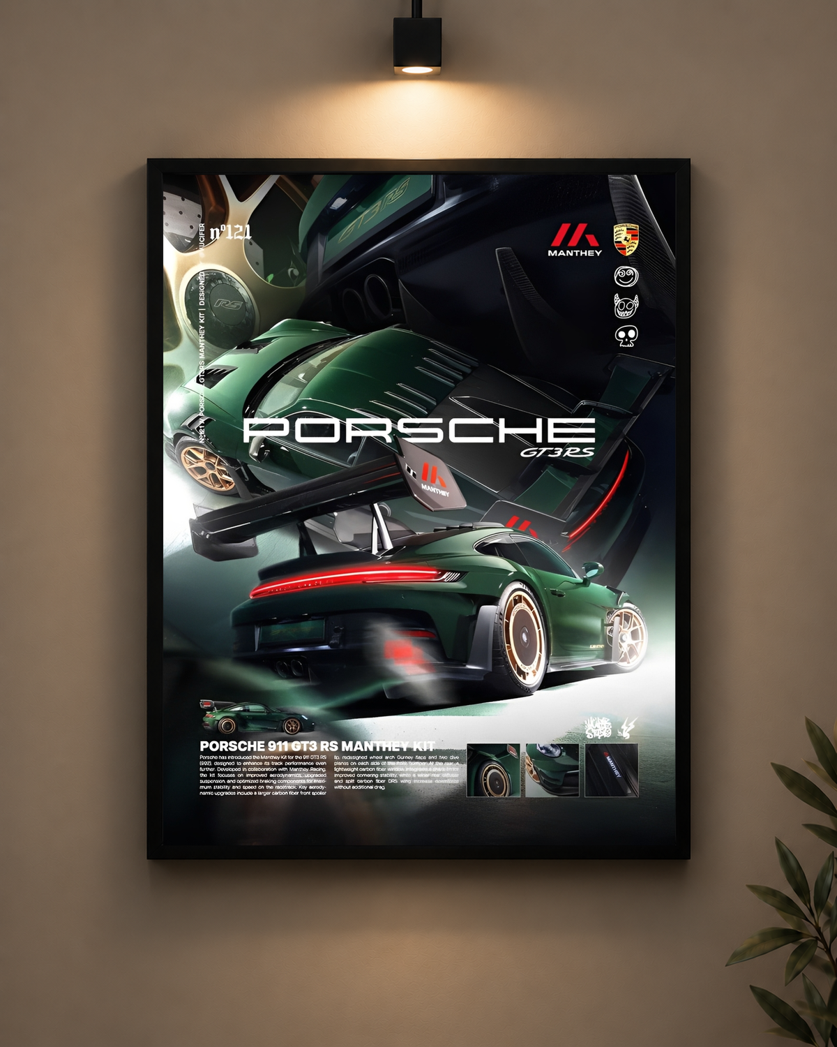 Porsche GT3RS Manthey Frame in black frame - PrintIt