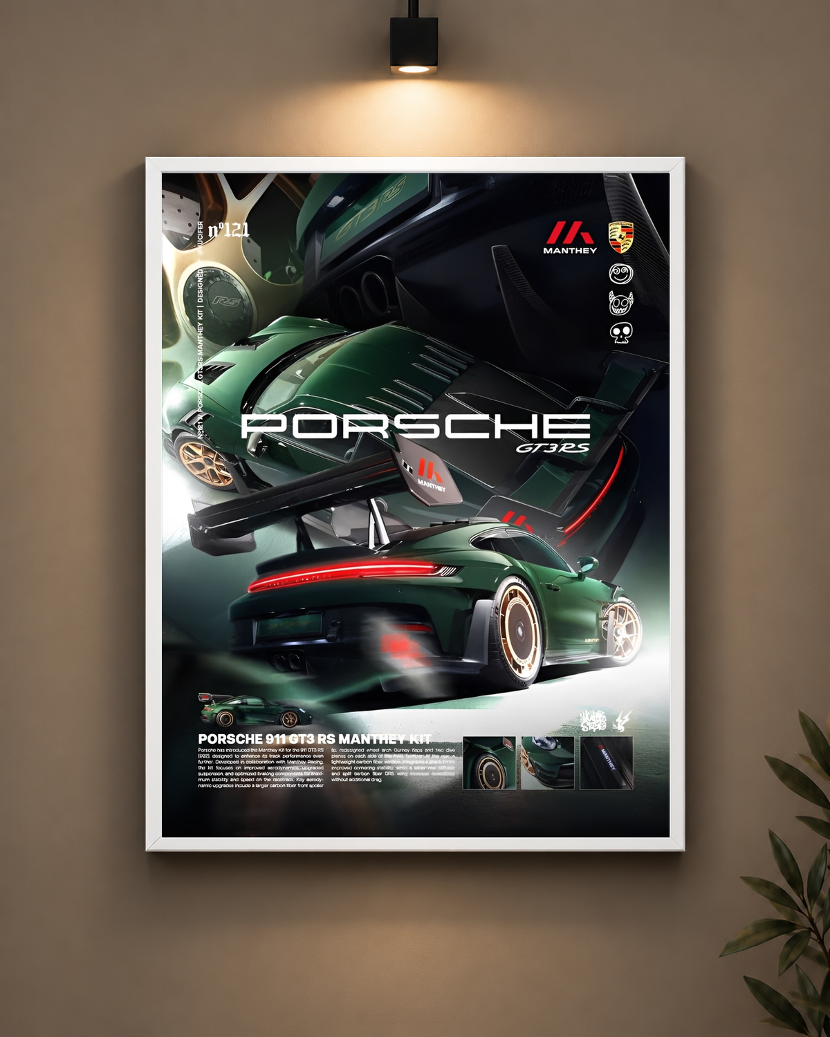 Porsche GT3RS Manthey Frame in white frame - PrintIt
