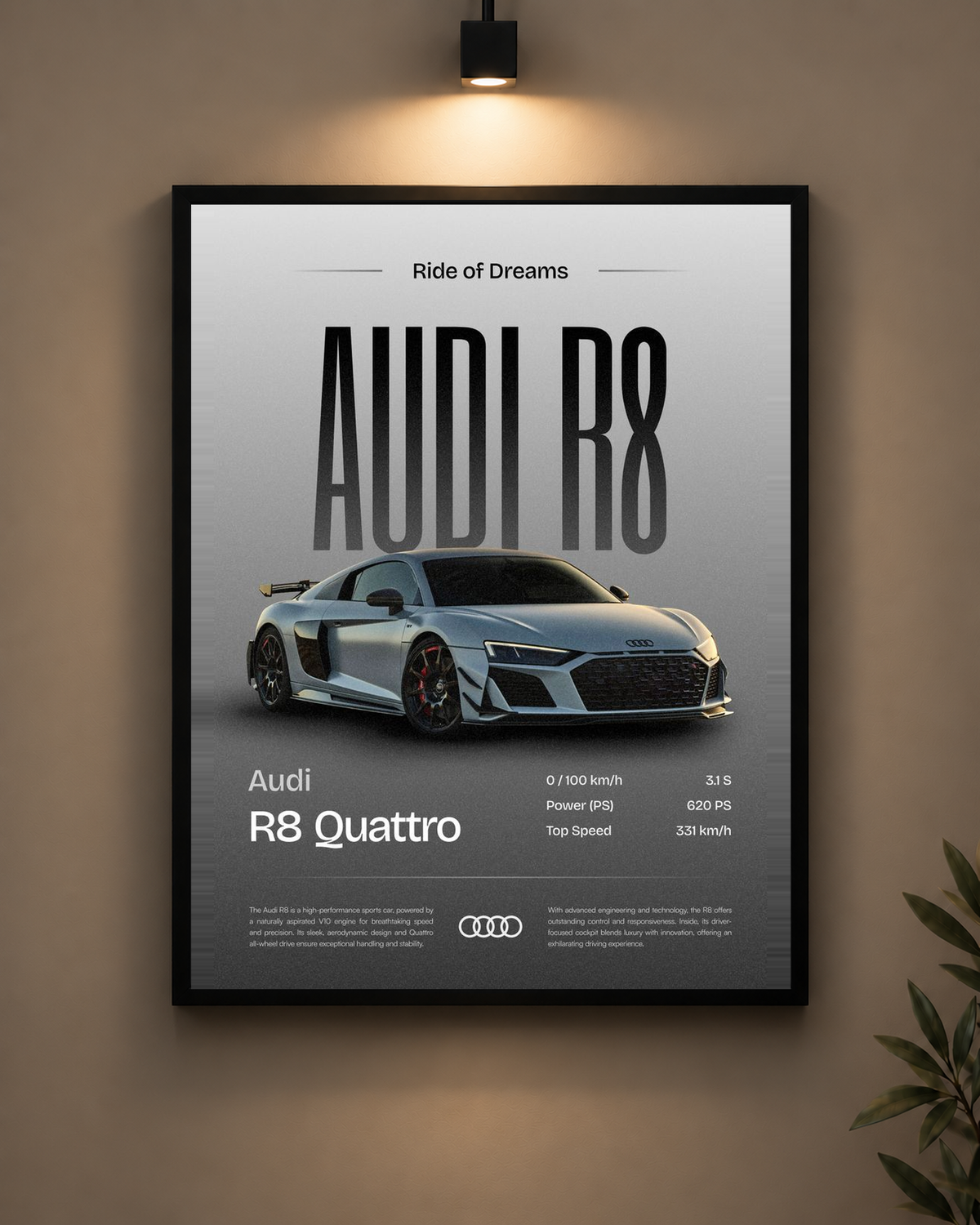 Audi R8 Quattro Frame in black frame - PrintIt