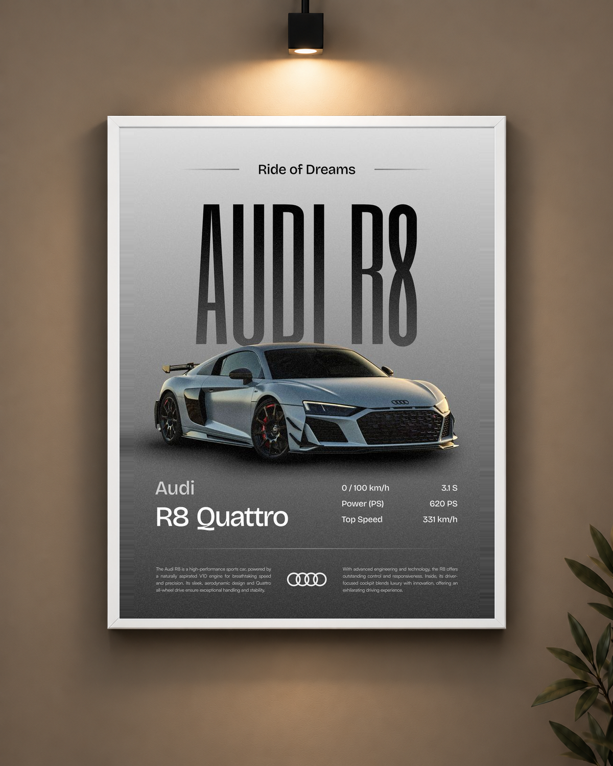 Audi R8 Quattro Frame in white frame - PrintIt
