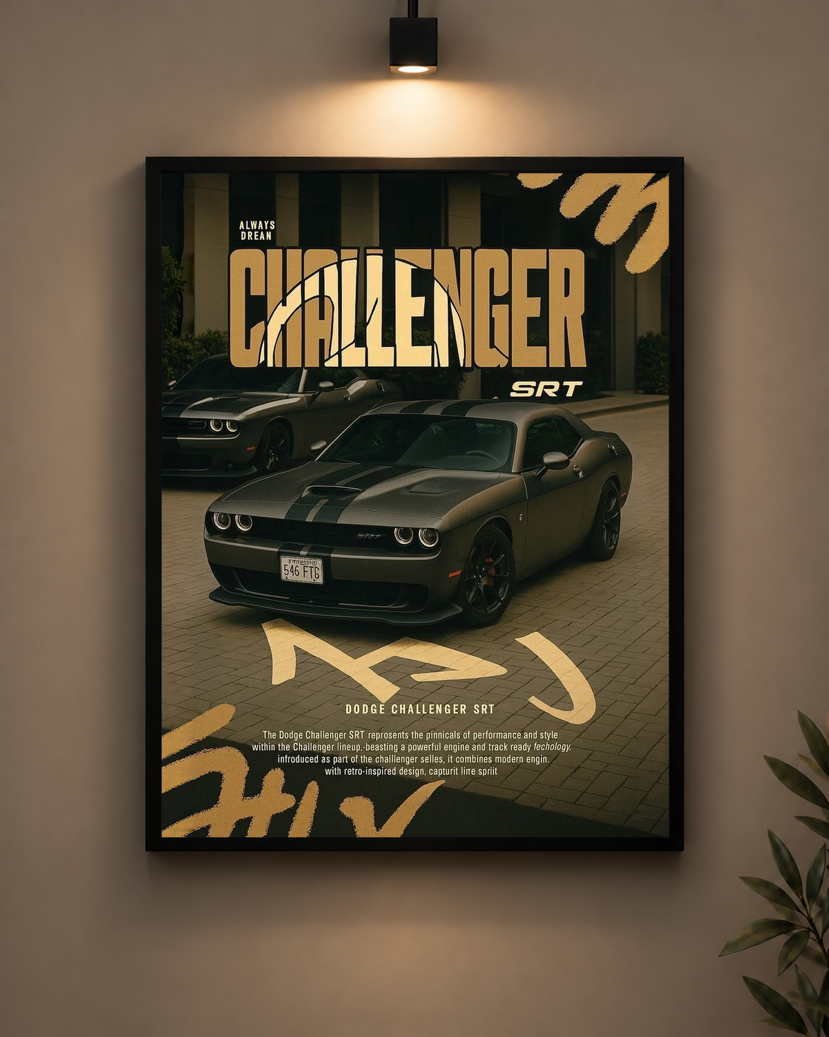 Dodge Challenger SRT Frame in black frame - PrintIt