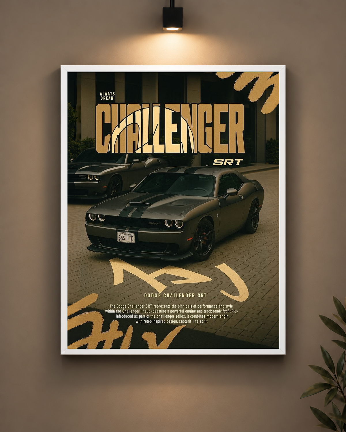 Dodge Challenger SRT Frame in white frame - PrintIt