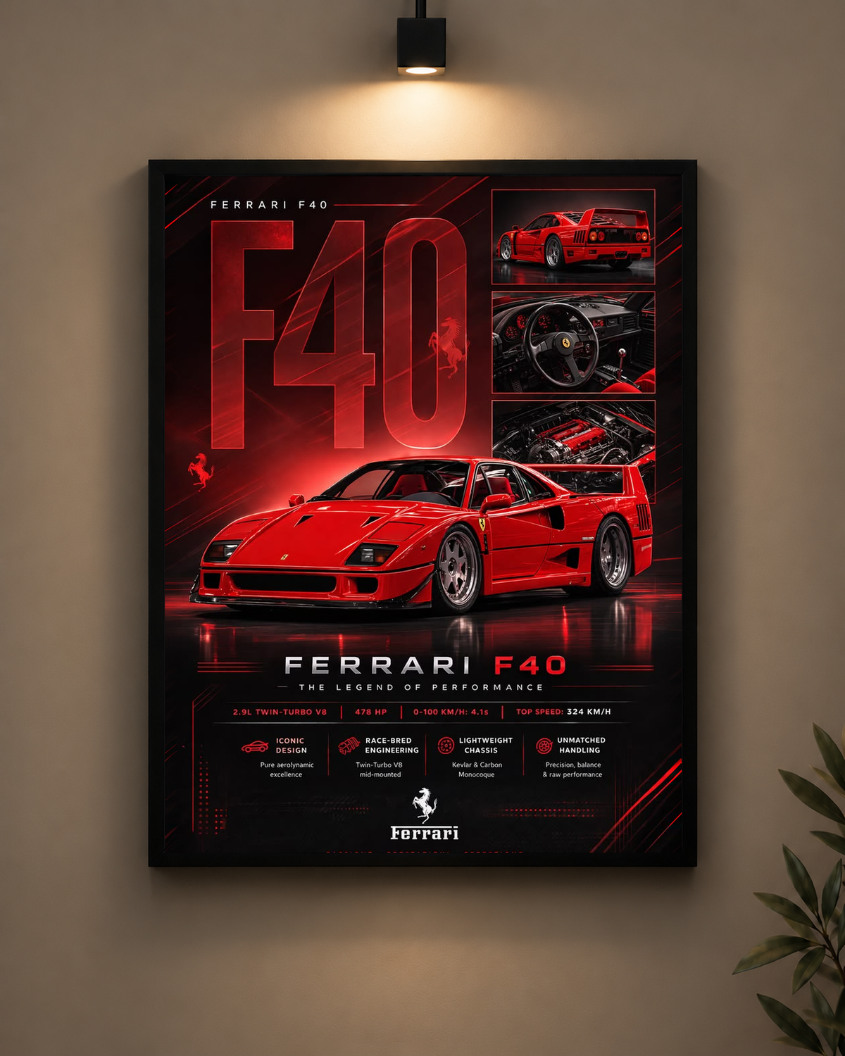 Ferrari F40 Red Collage Frame in black frame - PrintIt