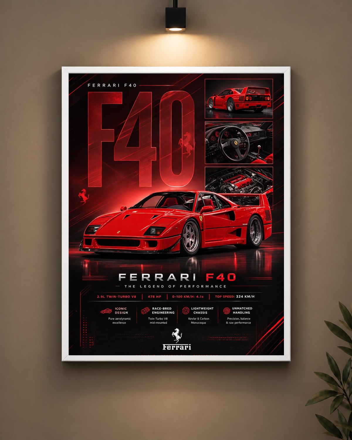 Ferrari F40 Red Collage Frame in white frame - PrintIt