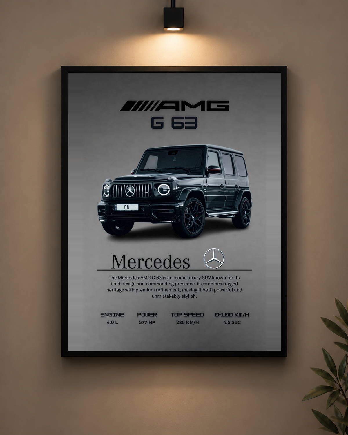 Mercedes AMG G63 Grey Frame in black frame - PrintIt