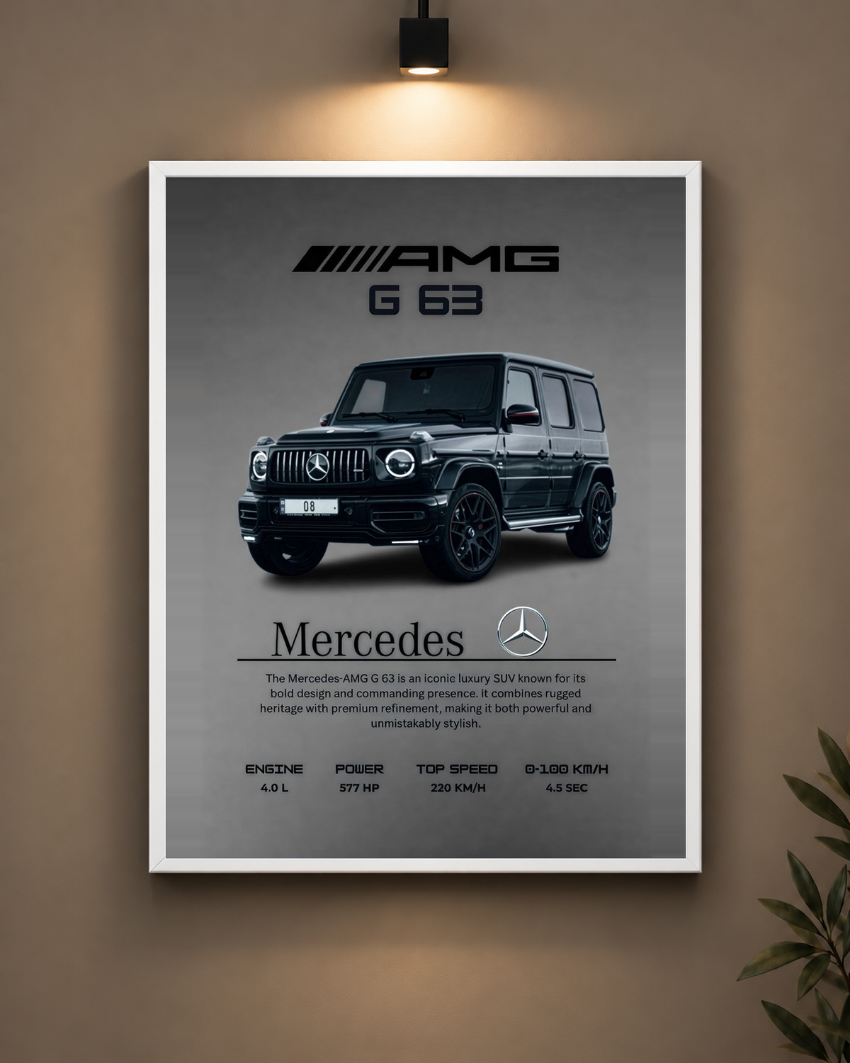 Mercedes AMG G63 Grey Frame in white frame - PrintIt