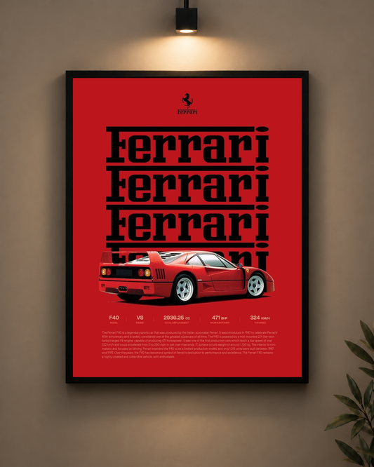 Ferrari F40 Typography Frame in black frame - PrintIt